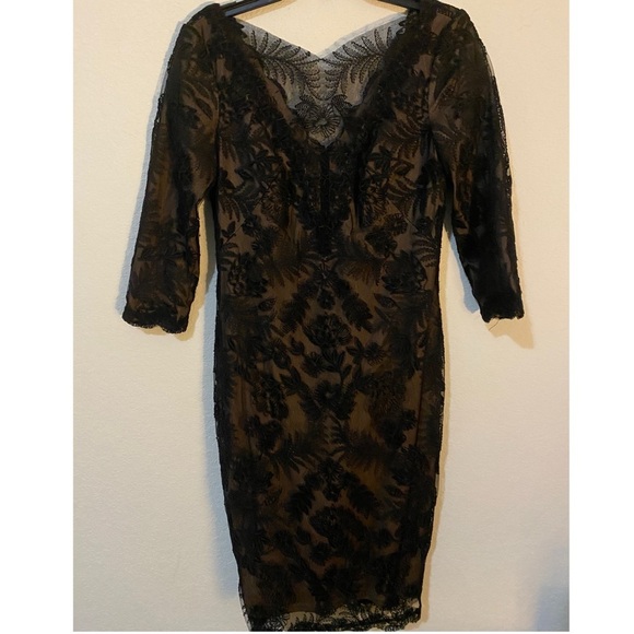 Tadashi Shoji ZURI DRESS Black Floral Embroidered Lace Illusion Neckline Dress 8 - Picture 2 of 15